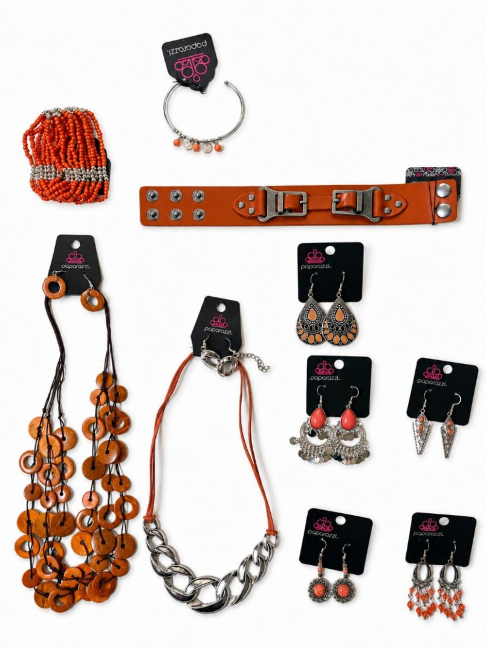 Paparazzi Orange & Silver Jewelry Lot of 10 Pieces